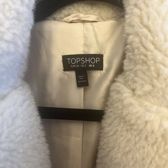 TopShop Oversized Button Front Sherpa Faux Fur Teddy Coat Cream US 2 - Picture 5 of 14